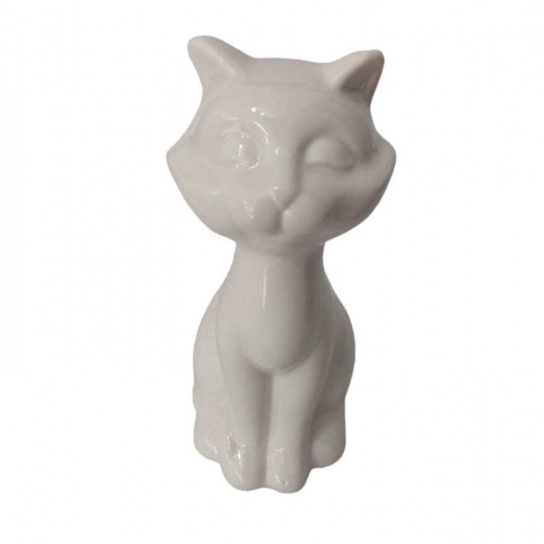 Enfeite Gatinho em Porcelana  gato branco